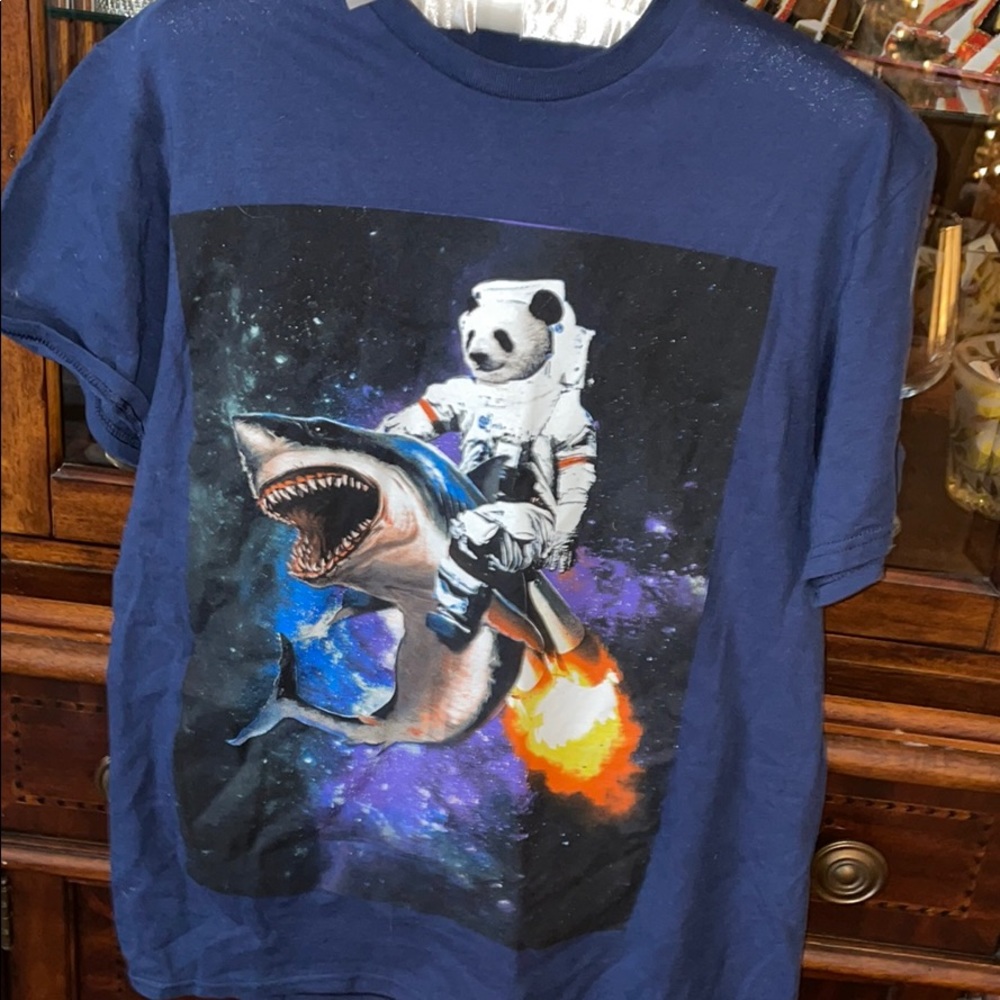 Funky panda astronaut shark week T-shirt vibe trip